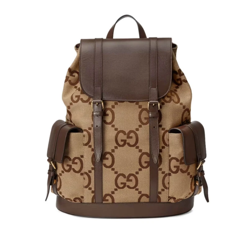 Brown lea Gucci Backpack With Jumbo GG
