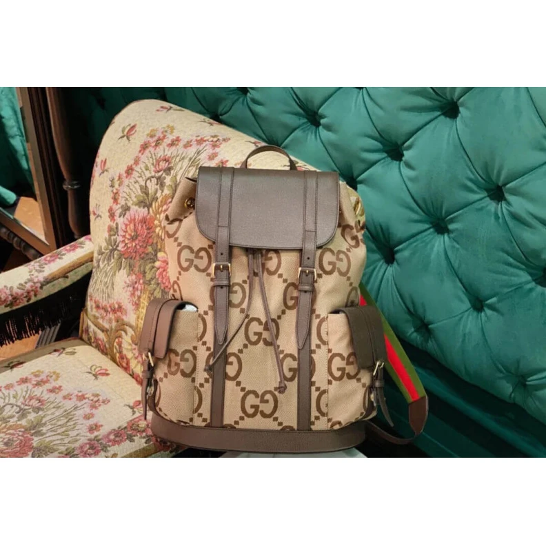 Replica bags lv Brown lea Gucci Backpack With Jumbo GG