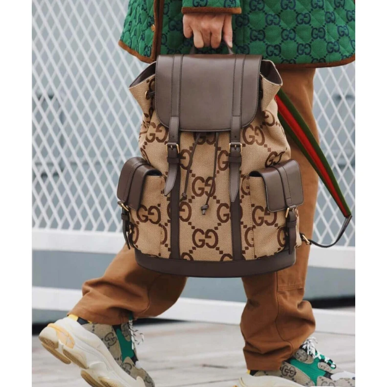 Replica bags lv Brown lea Gucci Backpack With Jumbo GG