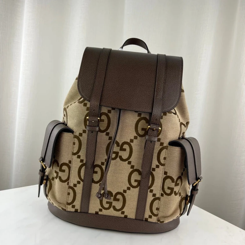 Replica bags lv Brown lea Gucci Backpack With Jumbo GG