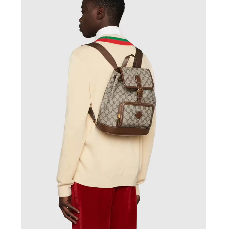 Top lv Beige and Gucci Backpack with Interlocking G in GG Supreme
