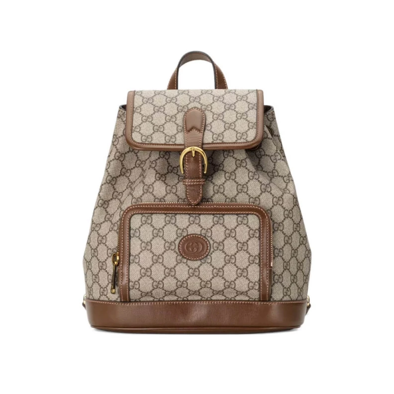 Beige and Gucci Backpack with Interlocking G in GG Supreme