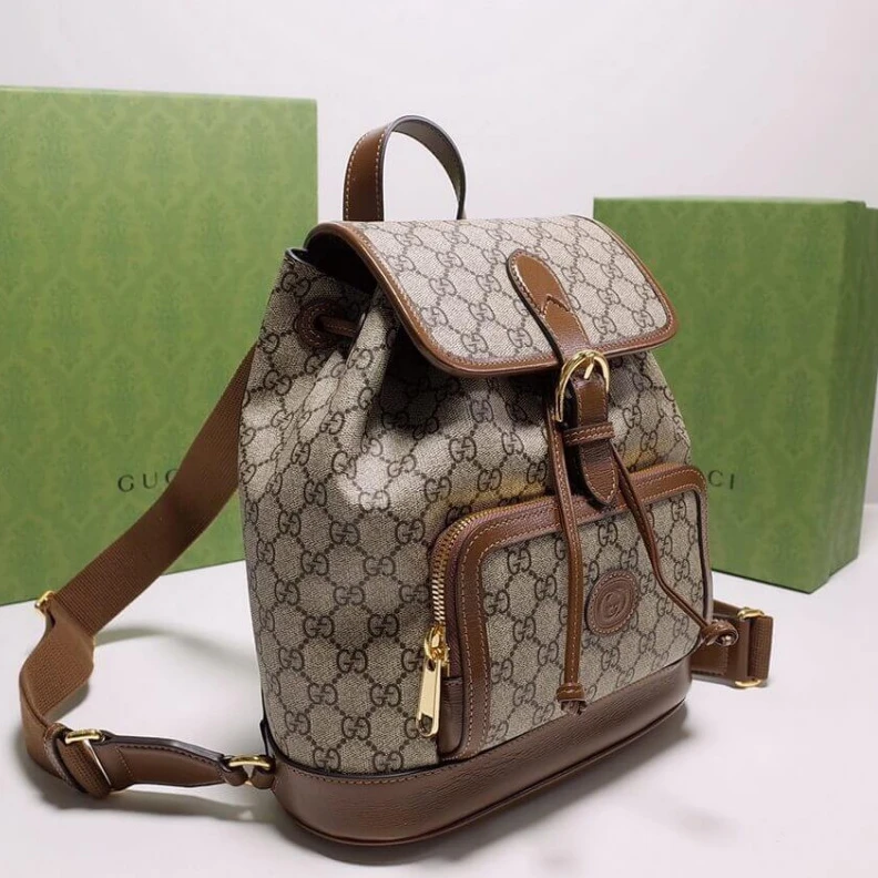 Top lv Beige and Gucci Backpack with Interlocking G in GG Supreme