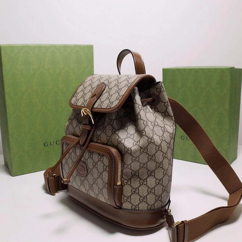 Top lv Beige and Gucci Backpack with Interlocking G in GG Supreme