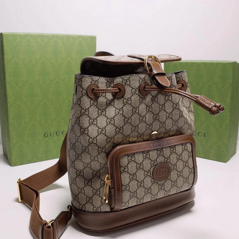Top lv Beige and Gucci Backpack with Interlocking G in GG Supreme