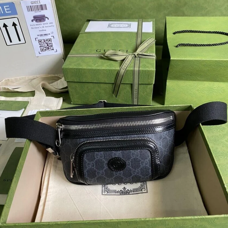 Kitlife Colors ani Gucci Belt Bag with Interlocking G in Black GG Supreme