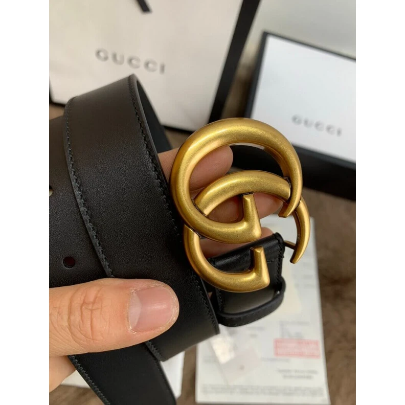Kitlife Hand pain Gucci Black Leather 30mm Belt With Double G Buckle