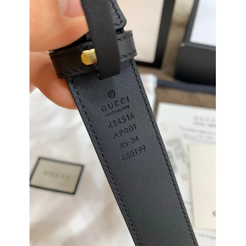 Kitlife Hand pain Gucci Black Leather 30mm Belt With Double G Buckle