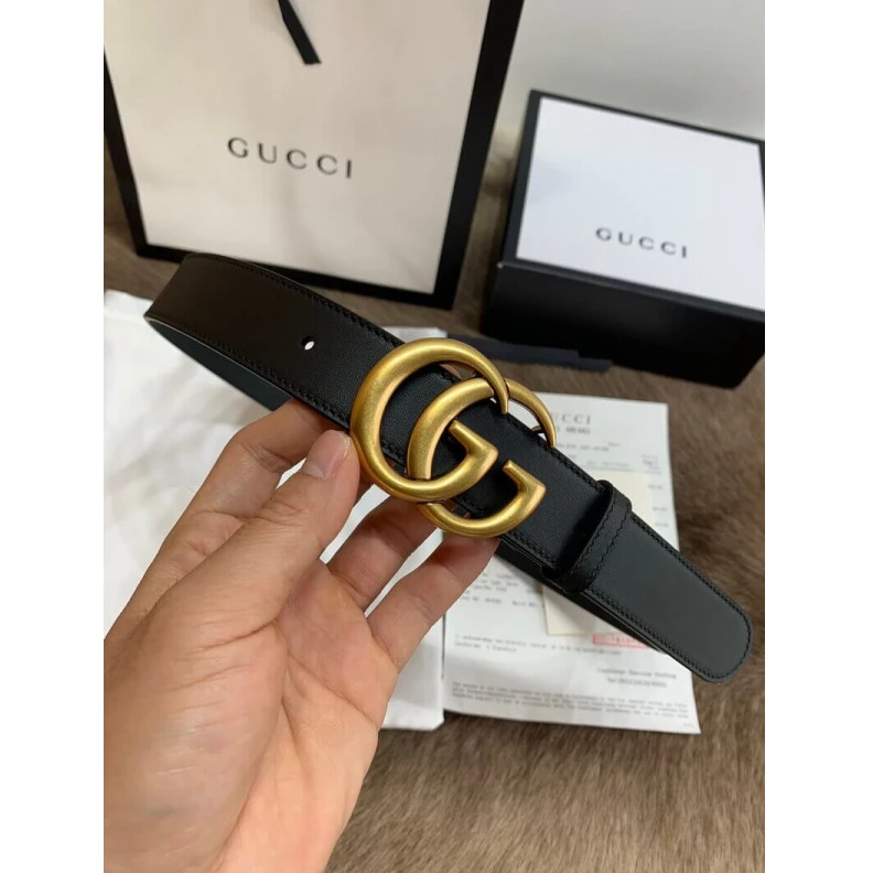 Kitlife Hand pain Gucci Black Leather 30mm Belt With Double G Buckle