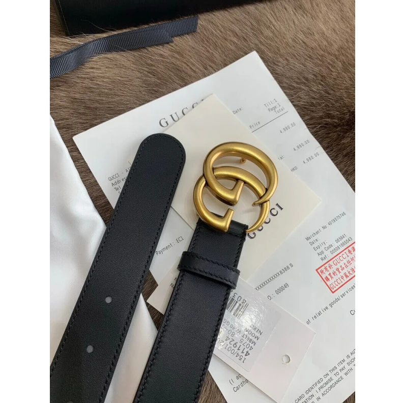 Kitlife Hand pain Gucci Black Leather 30mm Belt With Double G Buckle