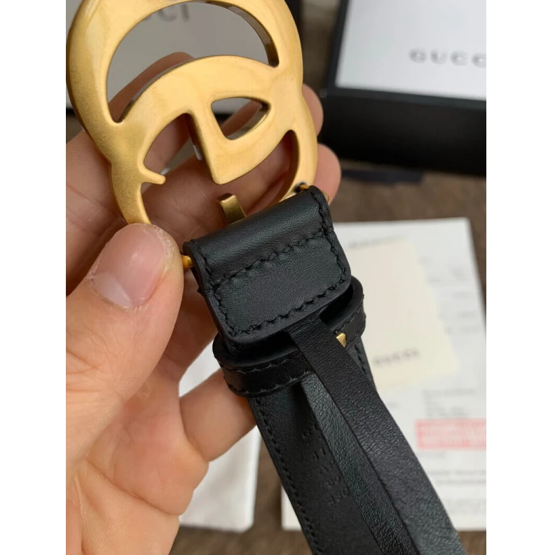 Kitlife Hand pain Gucci Black Leather 30mm Belt With Double G Buckle