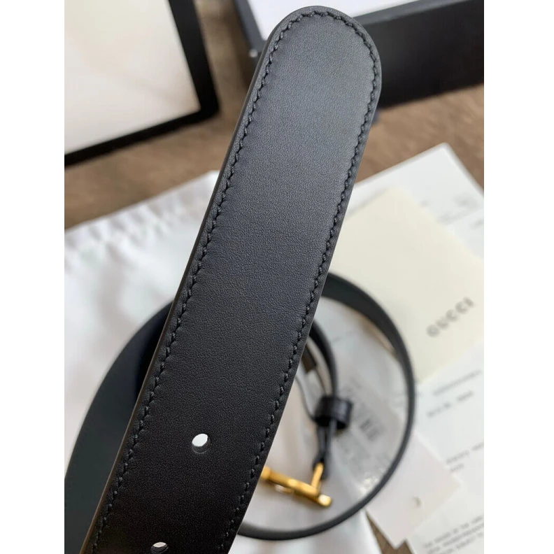 Kitlife Hand pain Gucci Black Leather 30mm Belt With Double G Buckle