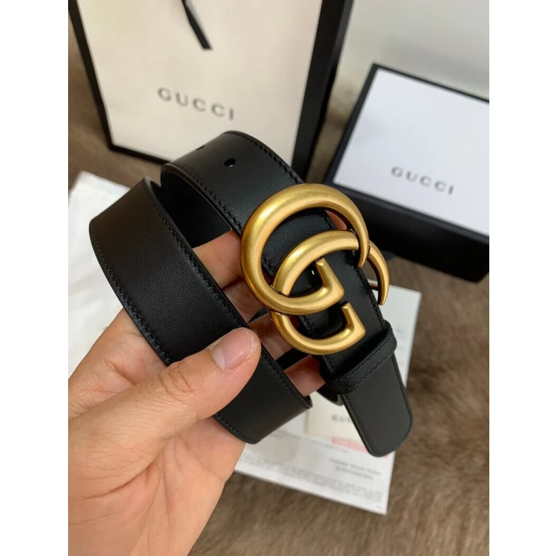 Kitlife Hand pain Gucci Black Leather 30mm Belt With Double G Buckle