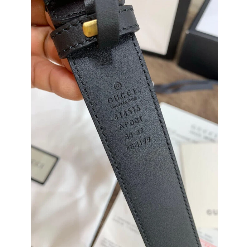 Replica bag Can be wo Gucci Black Leather 30mm Belt With Pearl Double G