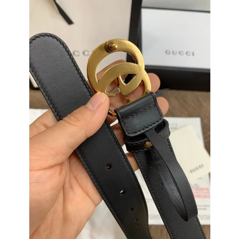 Replica bag Can be wo Gucci Black Leather 30mm Belt With Pearl Double G
