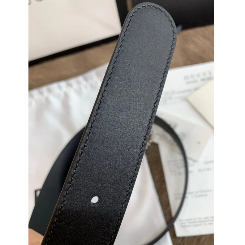 Replica bag Can be wo Gucci Black Leather 30mm Belt With Pearl Double G