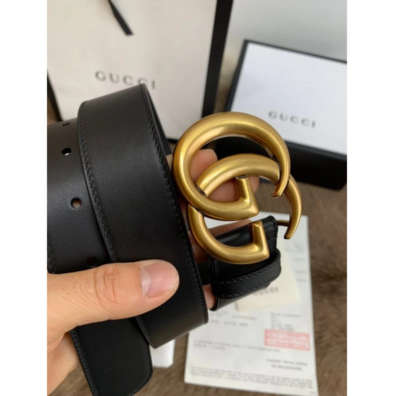 Top lv 3.5cm wid Gucci Black Leather 35mm Belt With Double G Buckle