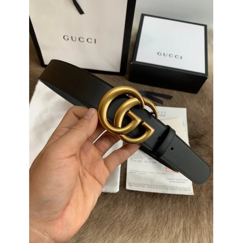 Top lv 3.5cm wid Gucci Black Leather 35mm Belt With Double G Buckle