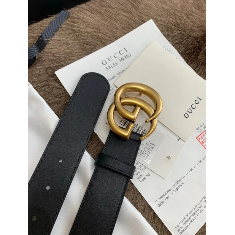 Top lv 3.5cm wid Gucci Black Leather 35mm Belt With Double G Buckle
