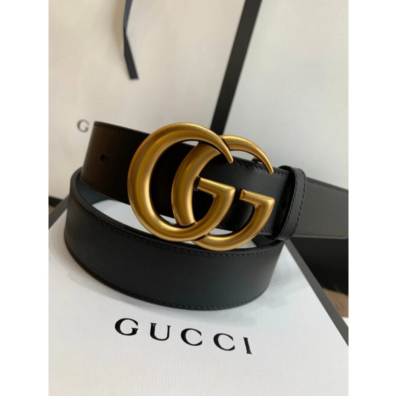 Top lv 3.5cm wid Gucci Black Leather 35mm Belt With Double G Buckle