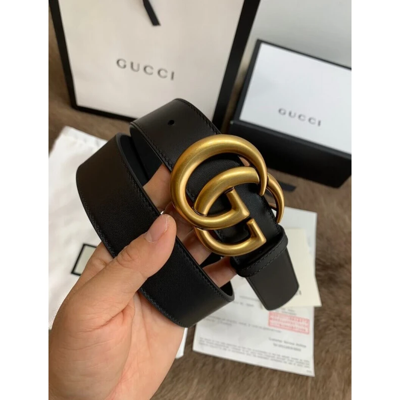 Top lv 3.5cm wid Gucci Black Leather 35mm Belt With Double G Buckle
