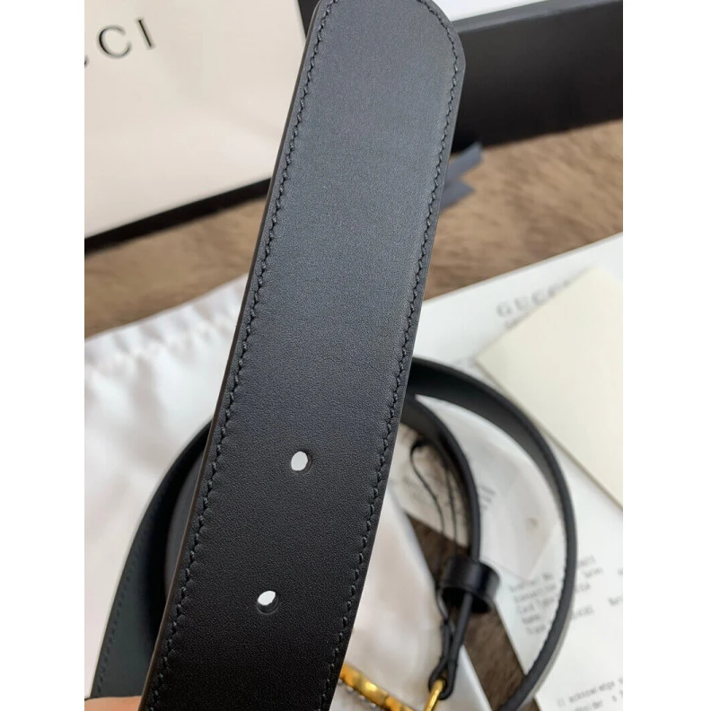 Lv belts replica Black lea Gucci Black Leather 35mm Belt With Pearl Double G