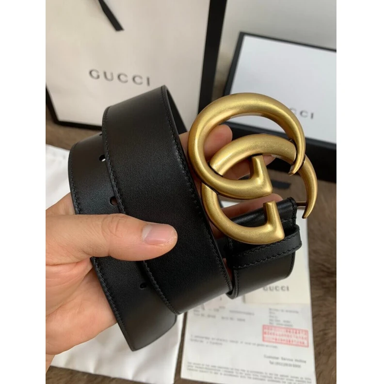 Double G Gucci Black Leather 40mm Belt With Double G Buckle