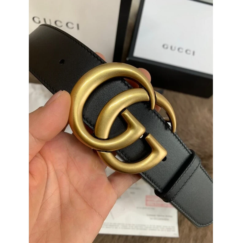 Kitlife Double G Gucci Black Leather 40mm Belt With Double G Buckle