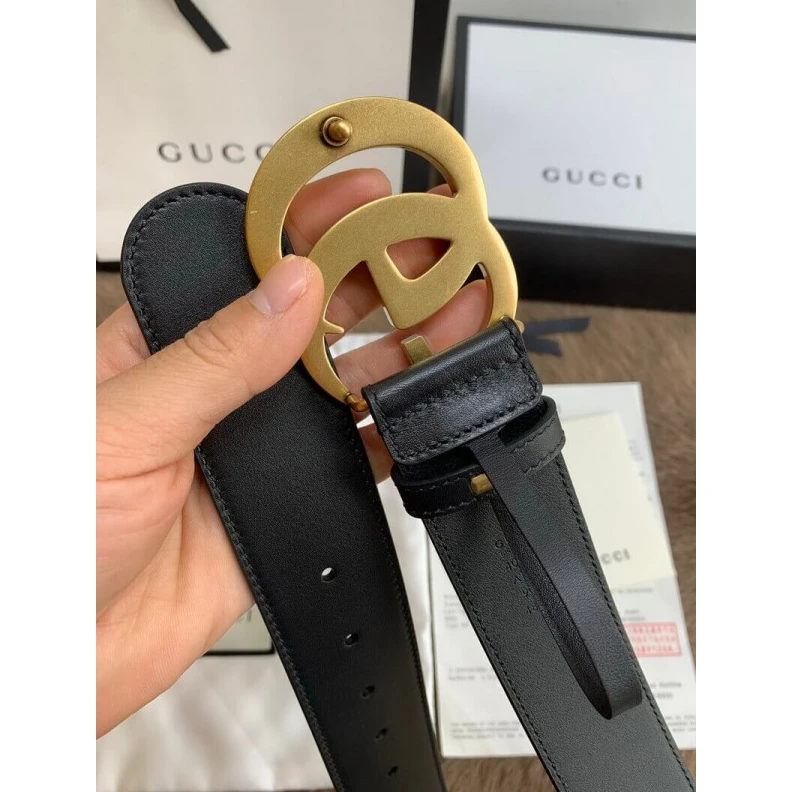 Kitlife Double G Gucci Black Leather 40mm Belt With Double G Buckle