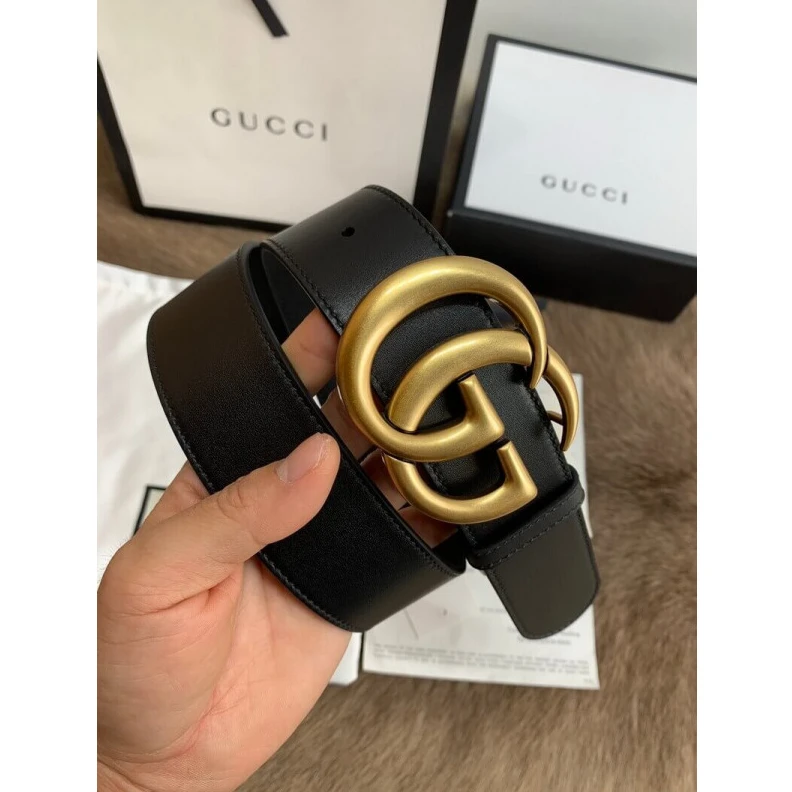 Kitlife Double G Gucci Black Leather 40mm Belt With Double G Buckle