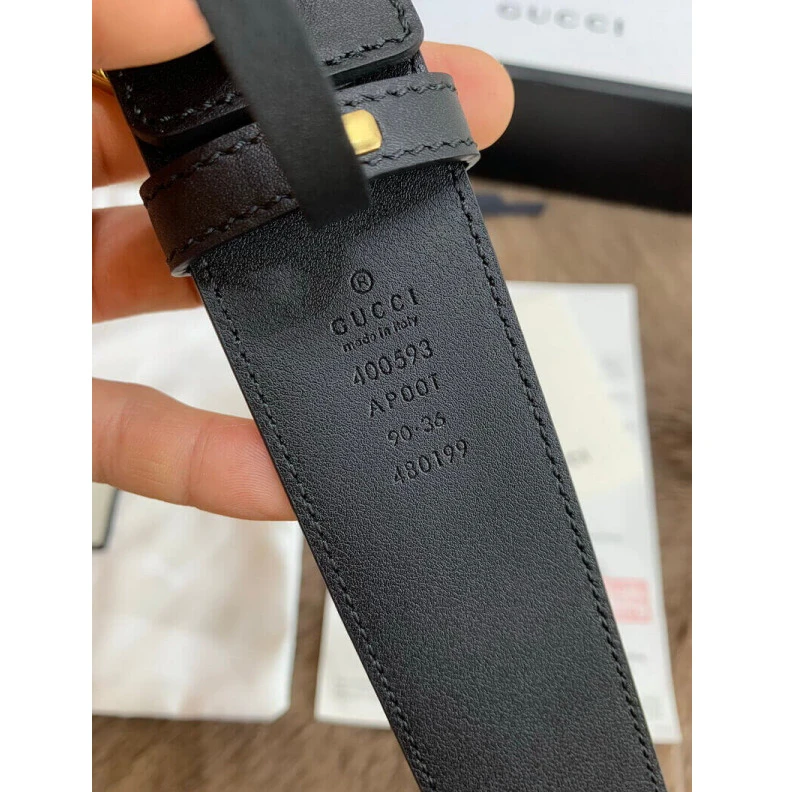 Kitlife ru Black lea Gucci Black Leather 40mm Belt With Pearl Double G