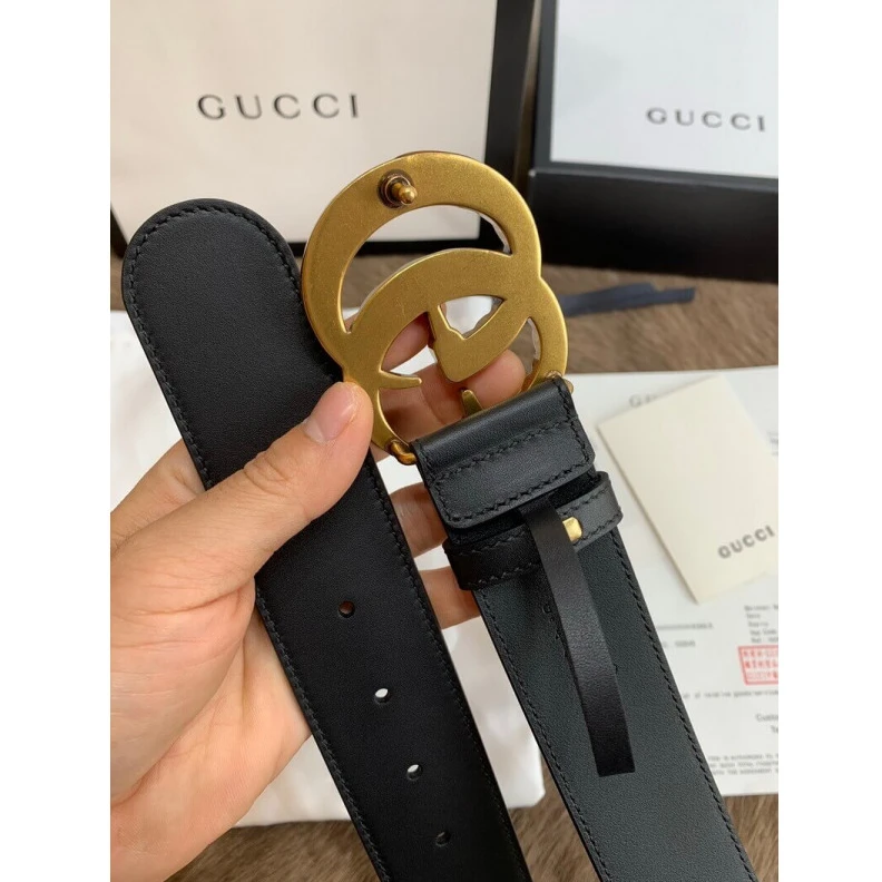 Kitlife ru Black lea Gucci Black Leather 40mm Belt With Pearl Double G