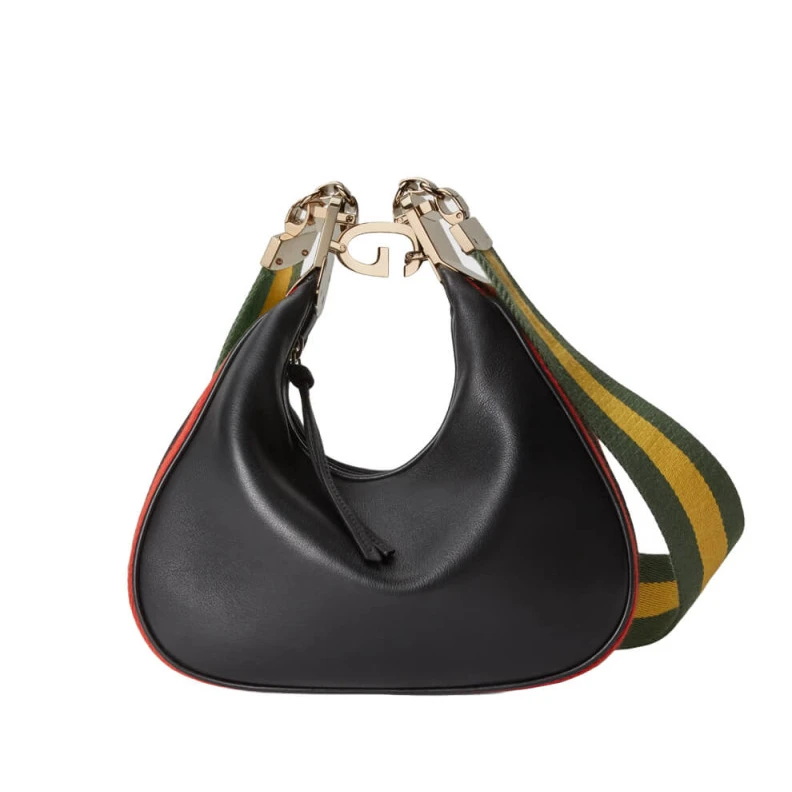 Detachabl Gucci Black Leather Attache Small Shoulder Bag