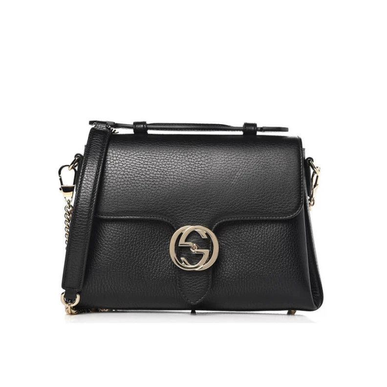 Interior Gucci Black Leather Interlocking GG Clasp Convertible Bag