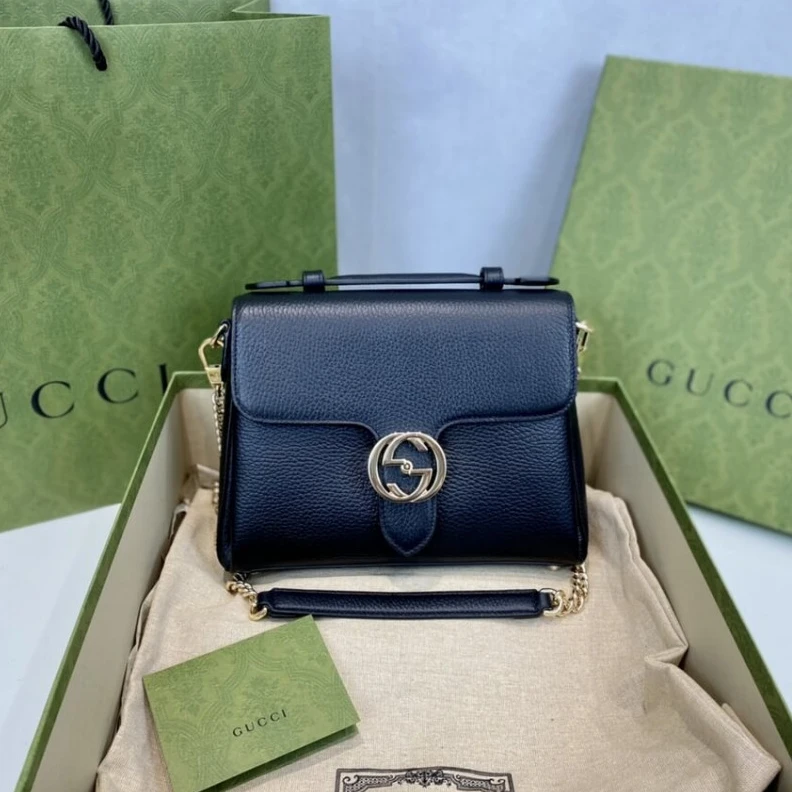 Louis vuitton locations Interior Gucci Black Leather Interlocking GG Clasp Convertible Bag