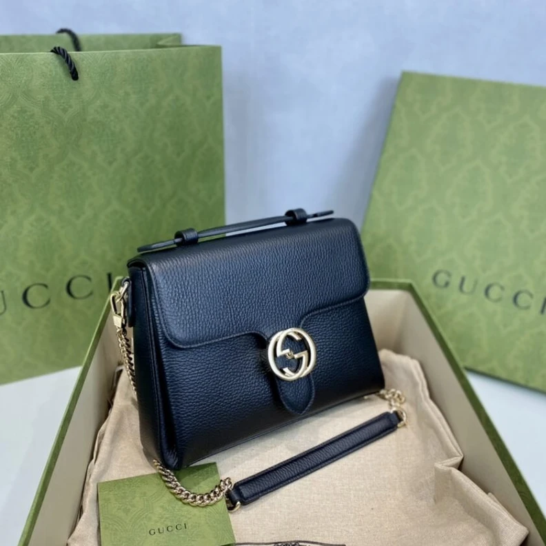 Louis vuitton locations Interior Gucci Black Leather Interlocking GG Clasp Convertible Bag