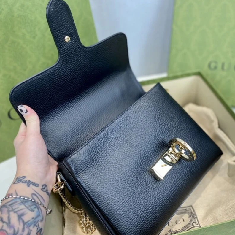 Louis vuitton locations Interior Gucci Black Leather Interlocking GG Clasp Convertible Bag