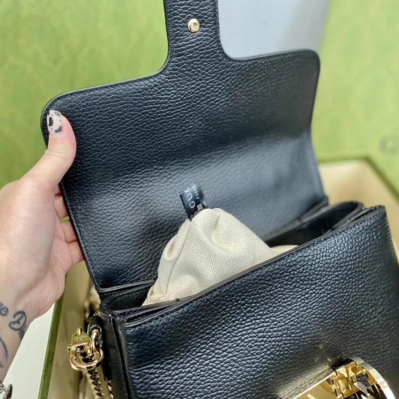 Louis vuitton locations Interior Gucci Black Leather Interlocking GG Clasp Convertible Bag