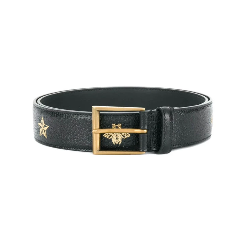 This styli Gucci Calfskin Bees And Stars Print Belt 35mm Black