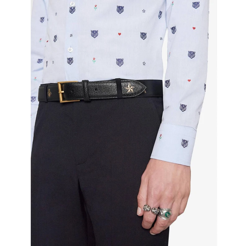 Louis vuitton locations This styli Gucci Calfskin Bees And Stars Print Belt 35mm Black
