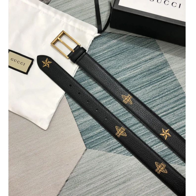 Louis vuitton locations This styli Gucci Calfskin Bees And Stars Print Belt 35mm Black