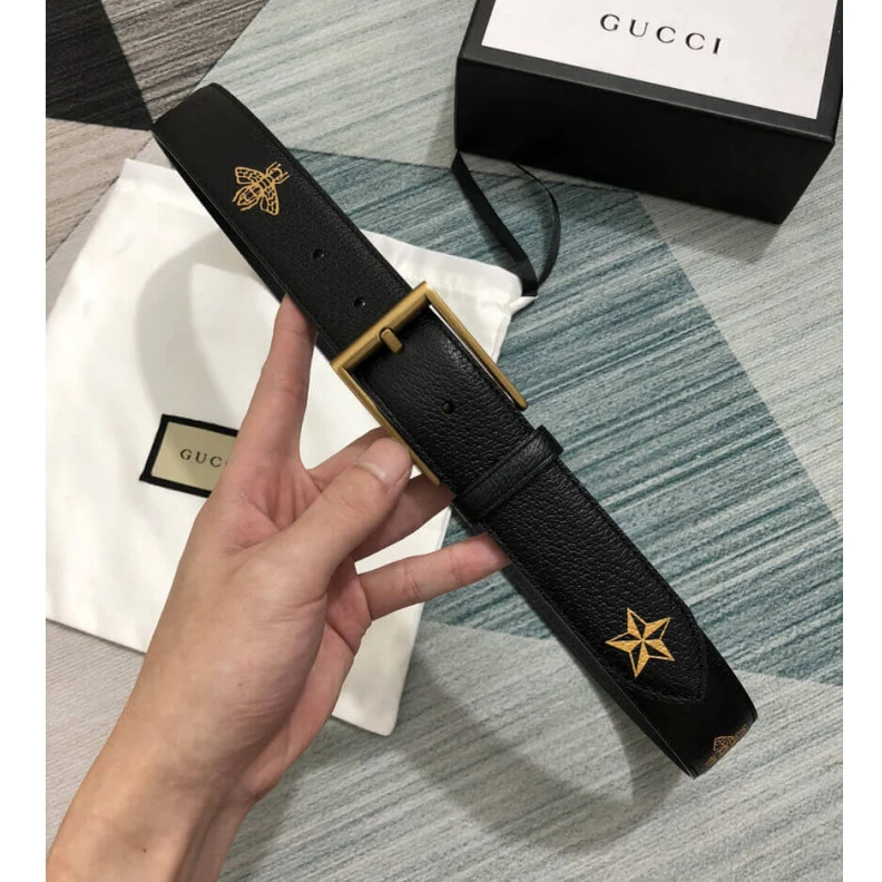 Louis vuitton locations This styli Gucci Calfskin Bees And Stars Print Belt 35mm Black