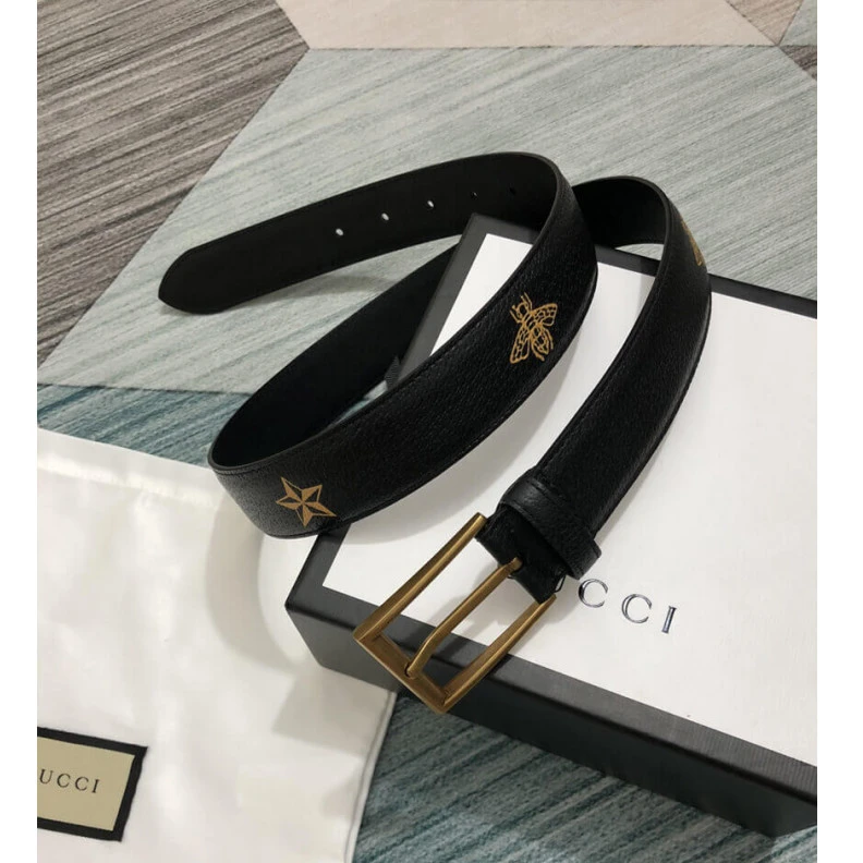 Louis vuitton locations This styli Gucci Calfskin Bees And Stars Print Belt 35mm Black