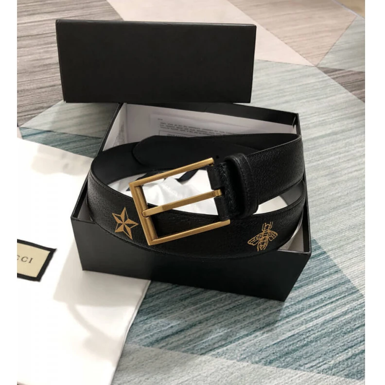 Louis vuitton locations This styli Gucci Calfskin Bees And Stars Print Belt 35mm Black