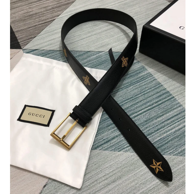 Louis vuitton locations This styli Gucci Calfskin Bees And Stars Print Belt 35mm Black