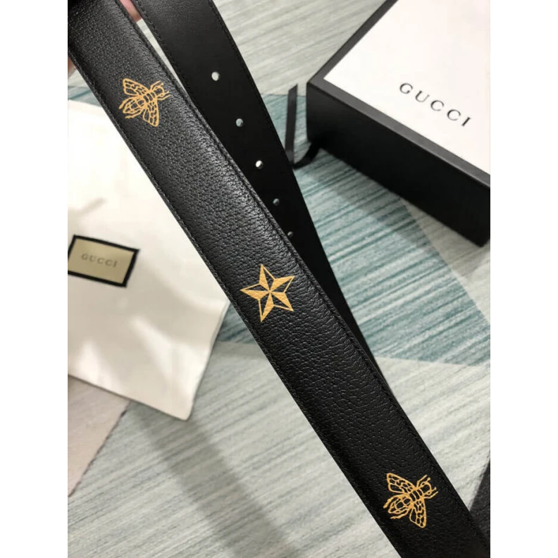 Louis vuitton locations This styli Gucci Calfskin Bees And Stars Print Belt 35mm Black