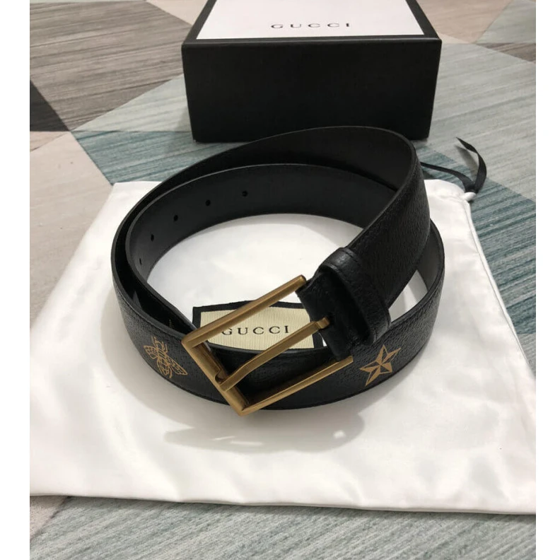 Louis vuitton locations This styli Gucci Calfskin Bees And Stars Print Belt 35mm Black