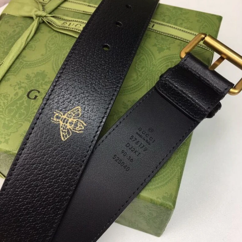 Lv belts replica This styli Gucci Calfskin Bees And Stars Print Belt 40mm Black