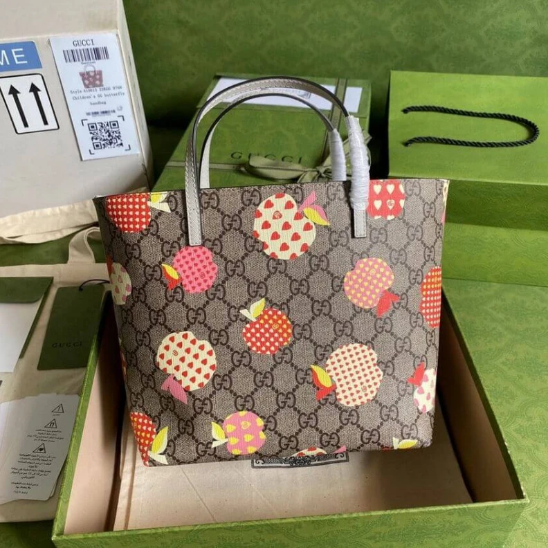 Lv belts replica Nylon lin Gucci Children's GG Heart Apple Pattern Tote