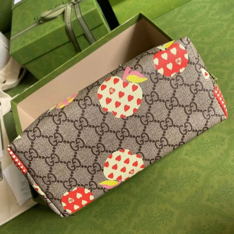 Lv belts replica Nylon lin Gucci Children's GG Heart Apple Pattern Tote